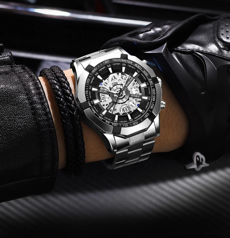 BINBOND S033 Luxury Hollow Non-Mechanical Business Quartz Men Watches 30M Waterproof Trendy Hollow Design Classics Men Watches