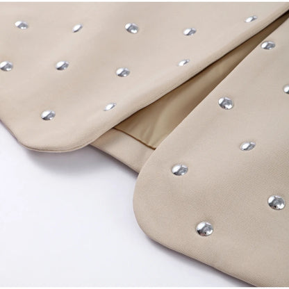 Rivet Fashion V-neck Balzer Coat Women Shoulder Pads Loose Fake Pocket Long Sleeve Jacket 2025 Spring Street Party Commute Tops