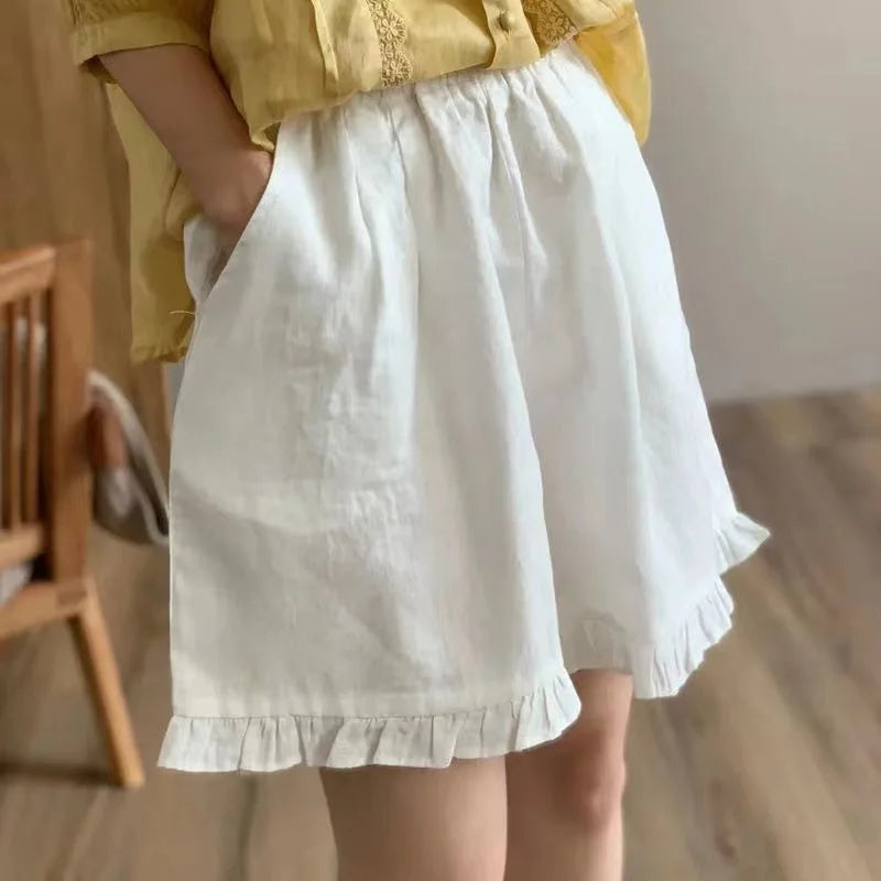 Ruffles Shorts Women M-4XL Sweet Loose Vintage Korean Style Summer Casual Temperament College Simple All-match Fashion Classic