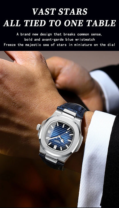 BINBOND precise quartz wristwatches for men luxury luminous waterproof auto date leather strap durabble men's watch casual reloj