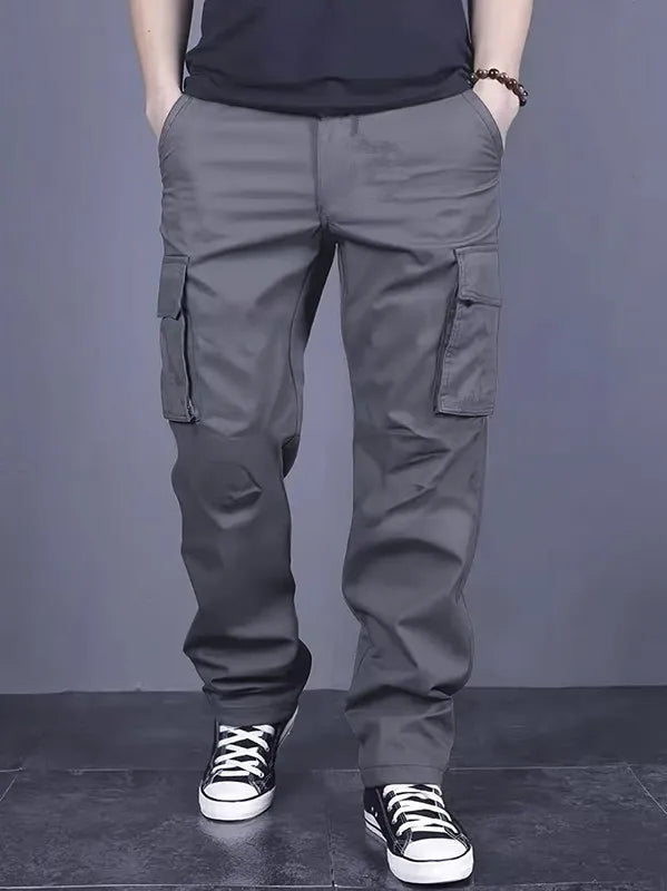 Men's casual multi pocket work pants with loose fit and drawstring waistband suitable for hikingfishingand outdoor exploration
