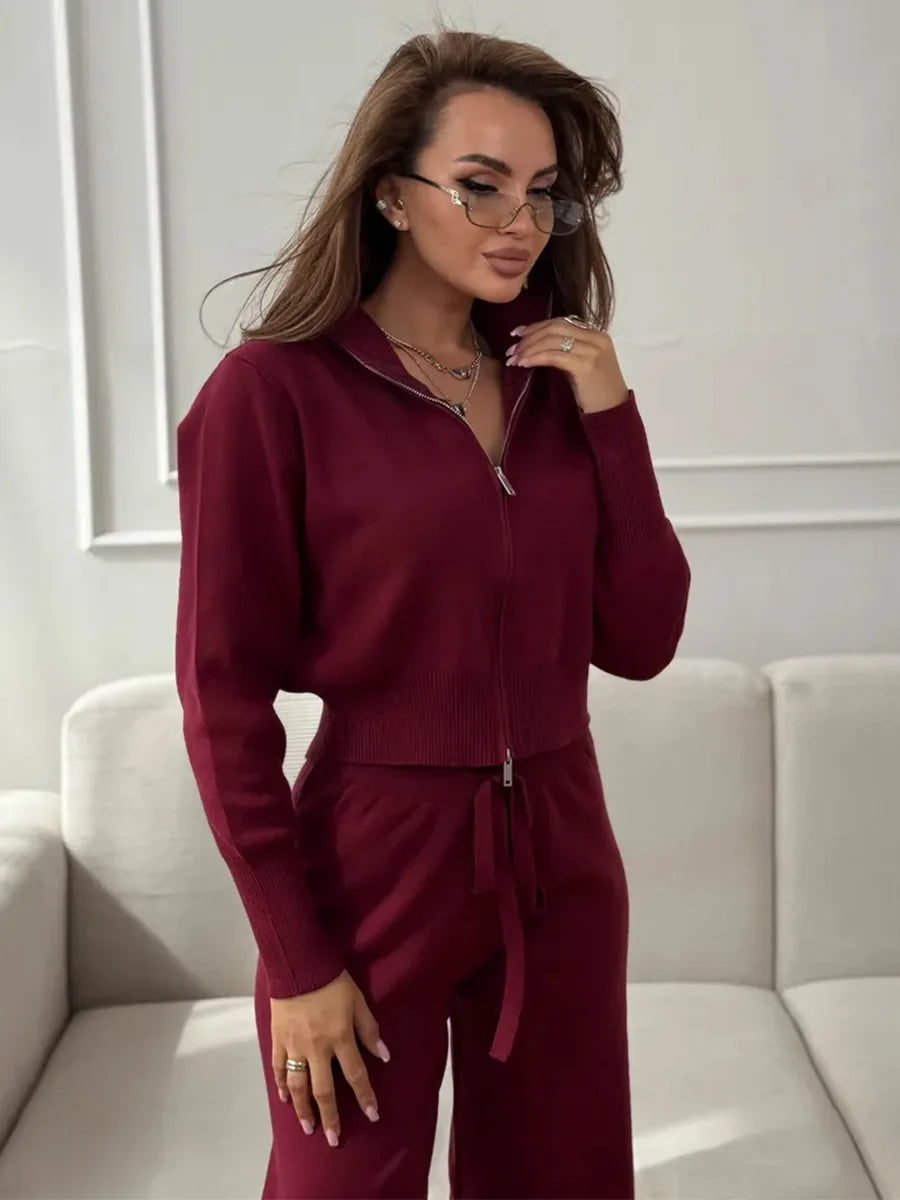 Blubelle Women's New Autumn Winter Zip Up Knit Set Trendy Slim Fit Cardigan Pants Chic Commuting Sweater Outfit