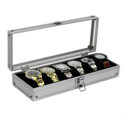 VANSIHO  Aluminum Watches 6/10/12 Grids Suitcase With Glass Window Watch Storage Aluminum Case  Watch Box Organizer For Men