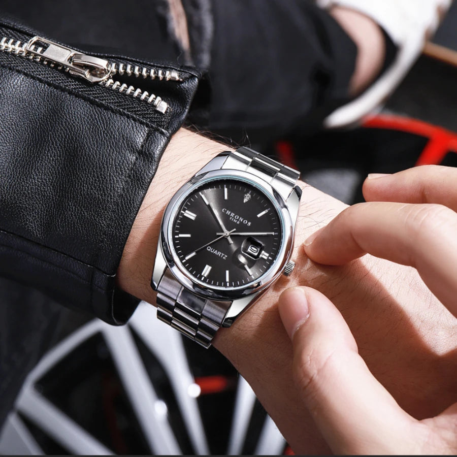 CHRONOS Top Brand Luxury Man Wristwatch Waterproof Luminous Date Men Watches Stainless Steel Quartz Men's Watch Male reloj