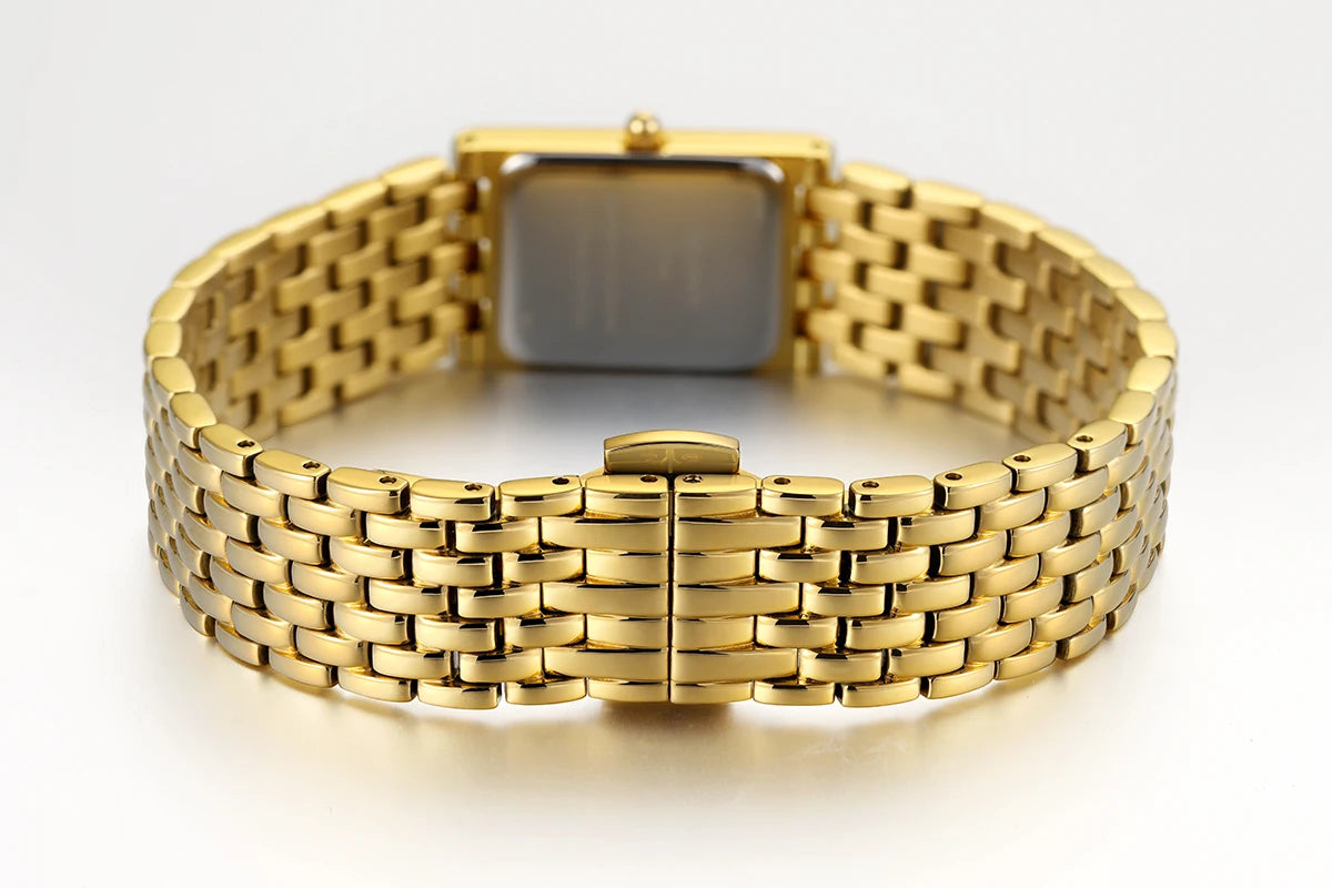 BERNY Luxury Women's Watches Fashion Ladies Square Casual Golden Quartz Watch Solid Stainless Steel Rectangle Girls Wristwatch