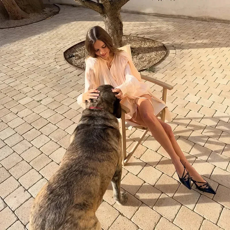 Women Solid O-neck Long Lantern Sleeve Short Dress Fashion Pleated High Waist Lace-up Mini Dresses Summer Vocation Lady Robe