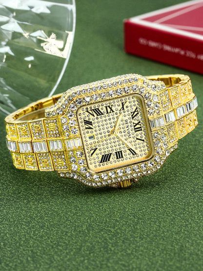 Luxury diamond watches for men Hip Hop Style Bling Bling Iced Out Wristwatch Fashion Square Stainless Steel Waterproof Clock 202
