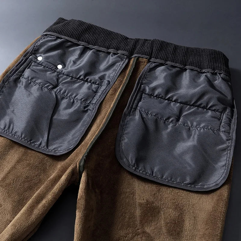 2025 New Winter Fleece Warm Corduroy Pants Men Business Fashion Slim Fit Stretch Thicken Gray Khaki Fluff Casual Trousers Male