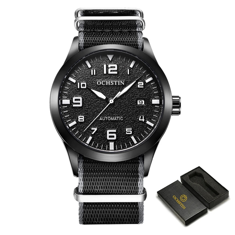OCHSTIN New Top Brand Automatic Mechanical Watches for Men Military Nylon Strap Pilot Watch Male Auto Date Day Relogio Masculino