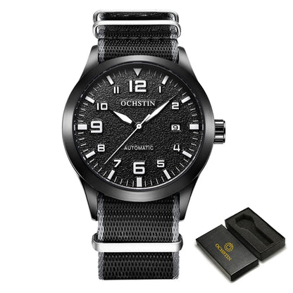 OCHSTIN New Top Brand Automatic Mechanical Watches for Men Military Nylon Strap Pilot Watch Male Auto Date Day Relogio Masculino