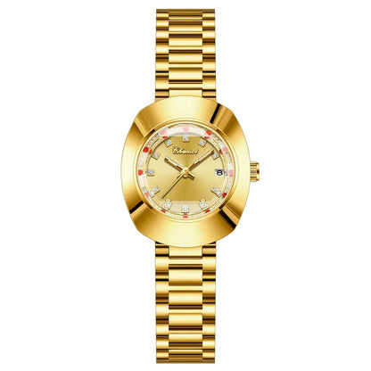 CHENXI Couple's Matching Quartz Watches Gold-Tone High-Fashion Diamond-Studded Waterproof Steel Bracelet Timepieces