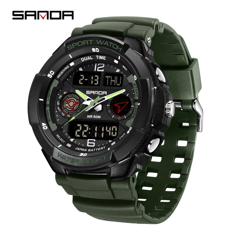 SANDA 6197 Top Class Men's Korean Student Electronic Watch Sports Multi functional Alarm Clock Waterproof Men's Watches 2024