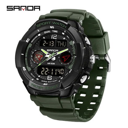 SANDA 6197 Top Class Men's Korean Student Electronic Watch Sports Multi functional Alarm Clock Waterproof Men's Watches 2024