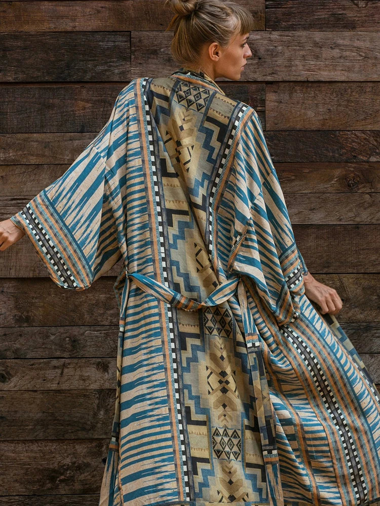 2025 Beach Kimono Cover-up Loose Swimsuit Cover Up Front Open Belt Kaftan Robe Plage Beach Pareos Dress Tunic Beach Wear