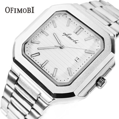Classic Men Business Watches Fashion Square Dial Stainless Steel Strap Quartz Watch with Calendar For Luxury Mens Clock