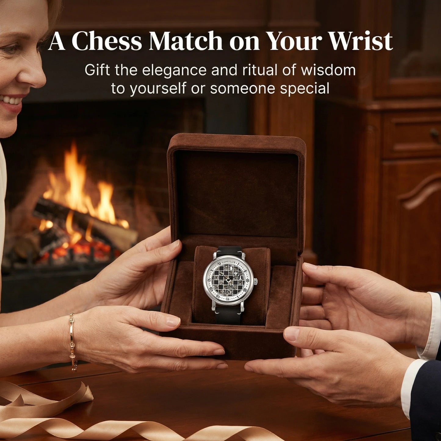 Men automatic watch chess checjerboard mechanical watches waterproof vintage business luminous skeleton leather gift for you