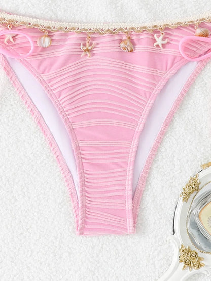 2026 Women Sexy Thong Swimsuit Push Up Swimwear Contrast Binding Bandeau Bikinis Female Bathing Suit Swimming Summer Beachwear