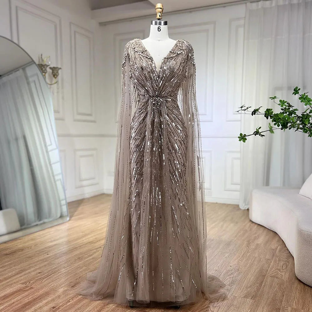 Serene Hill 2025 Turquoise Mermaid Evening Dresses Gowns With Beaded  Cape For Women's Wedding Party LA72168A Customized