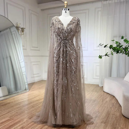 Serene Hill 2025 Turquoise Mermaid Evening Dresses Gowns With Beaded  Cape For Women's Wedding Party LA72168A Customized
