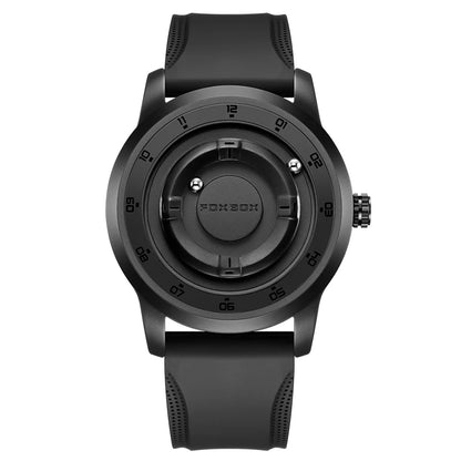FOXBOX Personalized Mens Watches Creative Simple Floating Magnetic Pointer Quartz Wristwatch Steel Waterproof Watch for Man