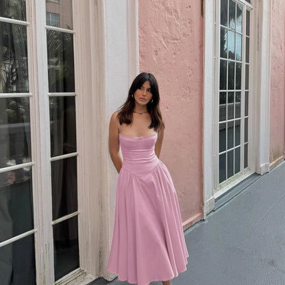 Suninheart Spaghetti Strap Summer Party Dresses 2025 New Arrivals Fit and Flare Elegant Midi Dress Red Night Date Dress