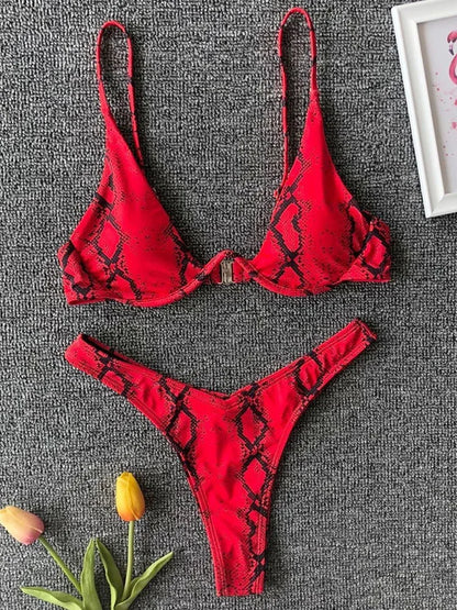 Sexy Neon V-bar Underwired Bikini 2025 Female Ribbed Swimsuit Women Thong Swimwear Two-pieces Bikini set Push up Bathing Suit