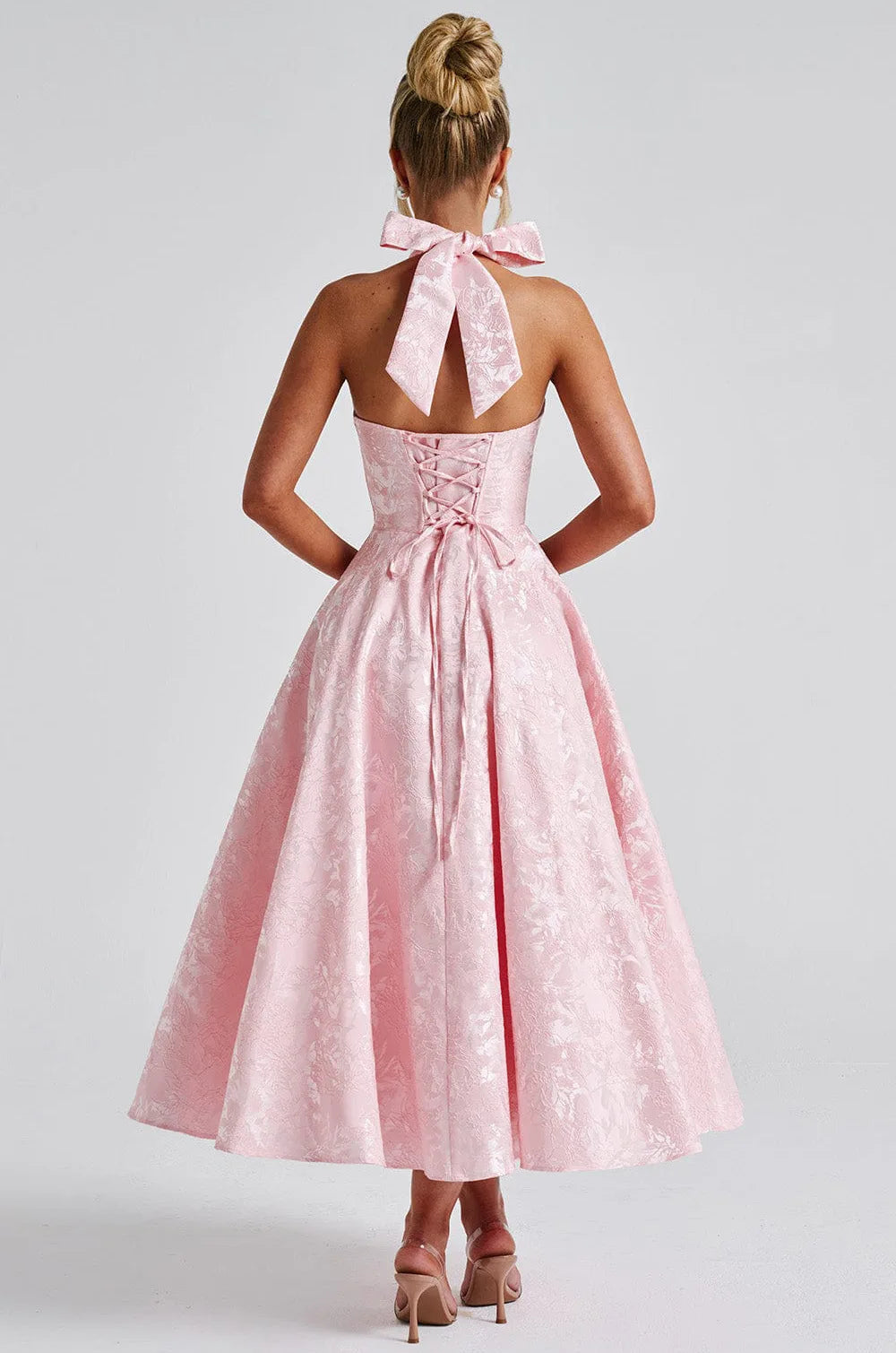 Solid Backless Lace Up A-line Dress Women Sleeveless Deep V-neck High Waist Pleated Midi Dresses Lady Evening Party Robes 2026