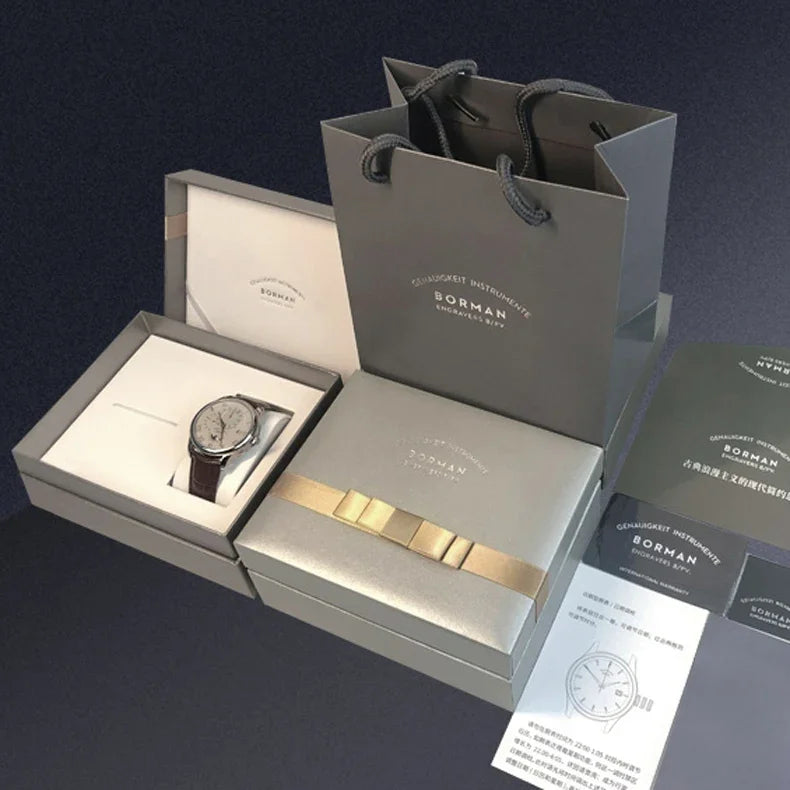 BORMAN Luxury Mens Automatic Mechanical Watch Rose Gold Case Sub Dial Sport Watches Genuine Leather High Quality Gentleman Clock