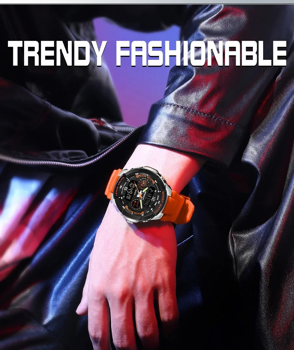 SANDA 6197 Top Class Men's Korean Student Electronic Watch Sports Multi functional Alarm Clock Waterproof Men's Watches 2024