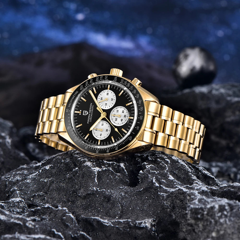 2026 New PAGANI DESIGN Gold Men's Quartz Watches Luxury VK63 Speed Sports Chronograph Watch Men AR Sapphire Ceramic Bezel Clock