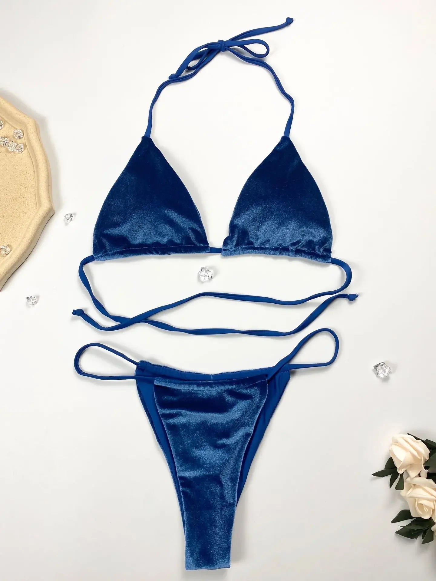 Sexy Velvet Swimsuit for Women, Micro Bikini Set, Thong Swim Suit, 2 Piece Bathing Suit for Ladies, Green String Bikini, 2022