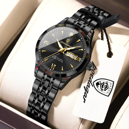 POEDAGAR Elegant Woman Watch Waterproof Luminous Date Week Ladies Wristwatch Stainless Steel Quartz Fashion Women's Watches Gift