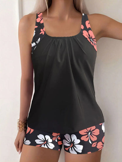 2025 New Women's Conservative Quick Dry Print Bikini Bottoms High Waist Floral Polyester Swimsuit Triangle Panty Cross Border