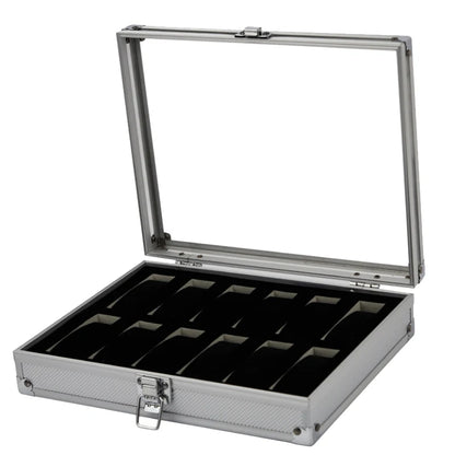 VANSIHO  Aluminum Watches 6/10/12 Grids Suitcase With Glass Window Watch Storage Aluminum Case  Watch Box Organizer For Men