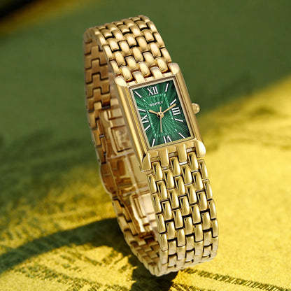 BERNY Luxury Women's Watches Fashion Ladies Square Casual Golden Quartz Watch Solid Stainless Steel Rectangle Girls Wristwatch