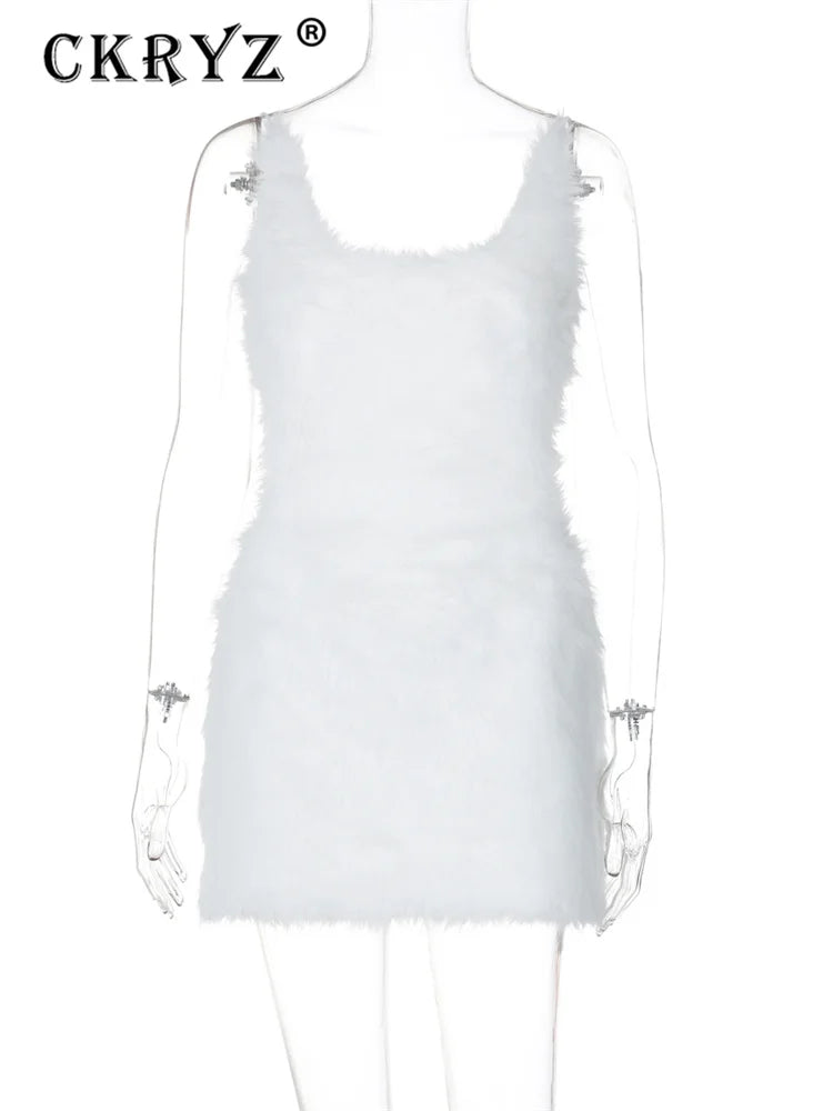 Ladies Summer Feather New Fashion Birthday Party Dress Women Sleeveless Backless Mini Dresses Woman Clothes Club Streetwear 2025