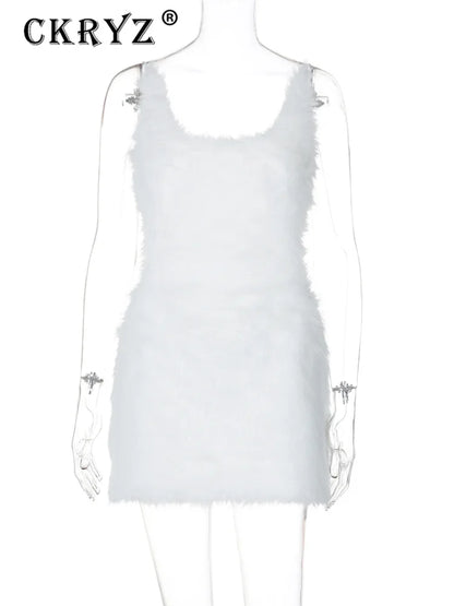 Ladies Summer Feather New Fashion Birthday Party Dress Women Sleeveless Backless Mini Dresses Woman Clothes Club Streetwear 2025