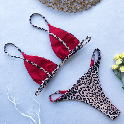 Sexy Leopard Bikini Suit Women Strap Push Up Swimsuit Three Points Bikini Set Low Waist Swimwear Women Summer Backless Beachwear