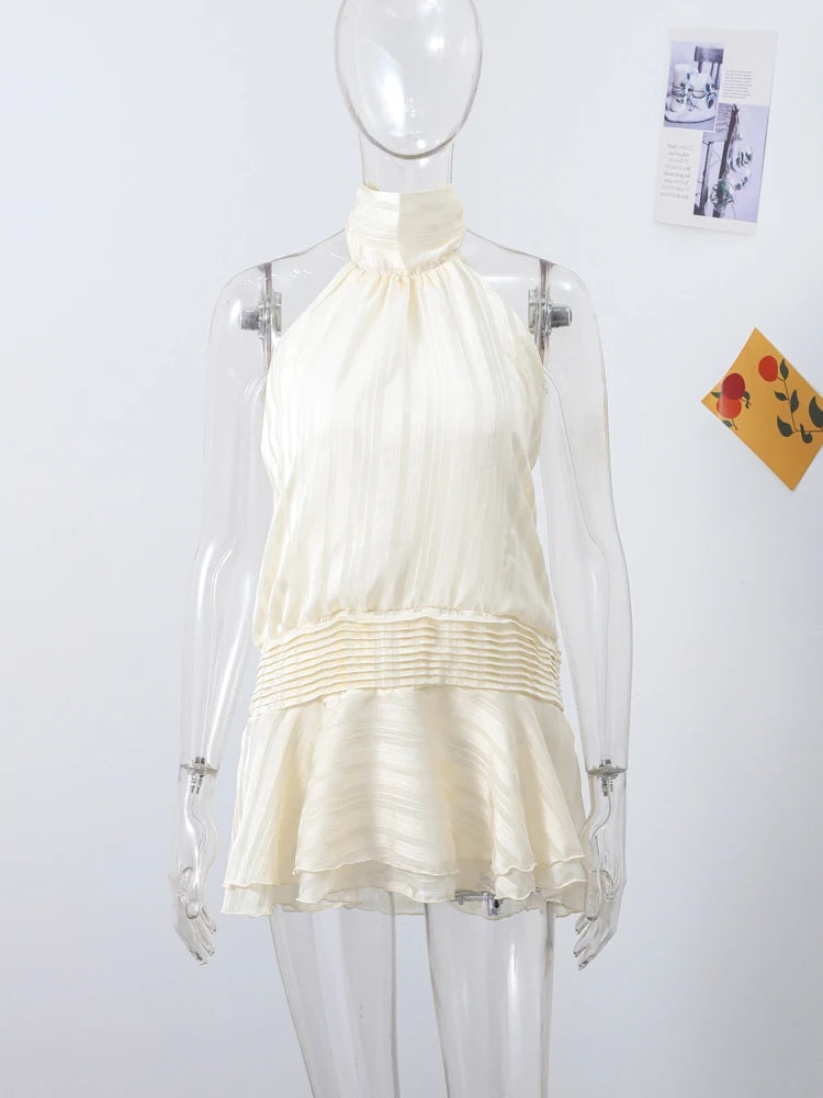 Sexy Halter Ruffles Mini Dress Women Lace Up Sleeveless Backless Beach Party Dresses 2026 Summer Fashion Vacation Lady Robe
