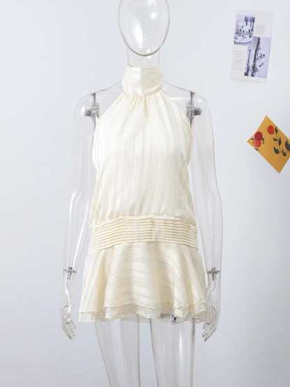 Sexy Halter Ruffles Mini Dress Women Lace Up Sleeveless Backless Beach Party Dresses 2026 Summer Fashion Vacation Lady Robe