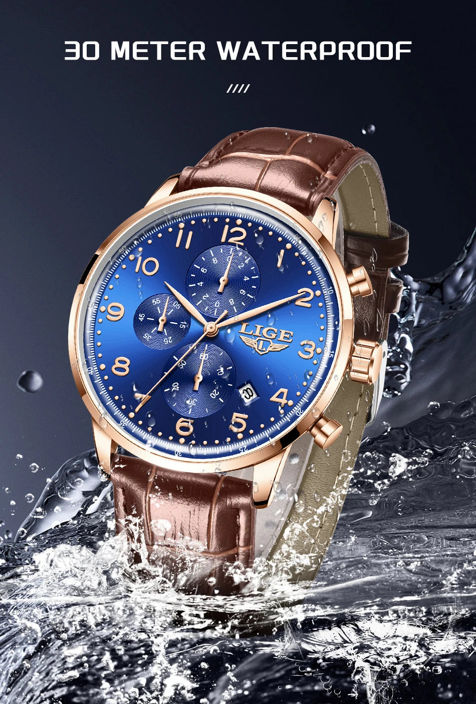 LIGE Casual Sports Watches For Men Fashion Business Leather Waterproof Quartz Men Watch Top Brand Luxury Military Chronograph