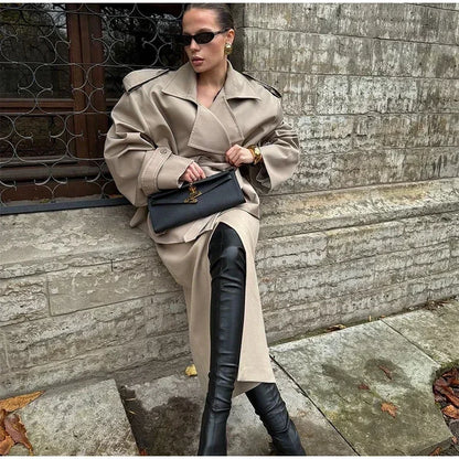 Solid Lapel Lace Up Trench Coat Women Fashion Full Sleeve Waist Cinching Short Windbreak New Autumn Office Commute Outwear 2026