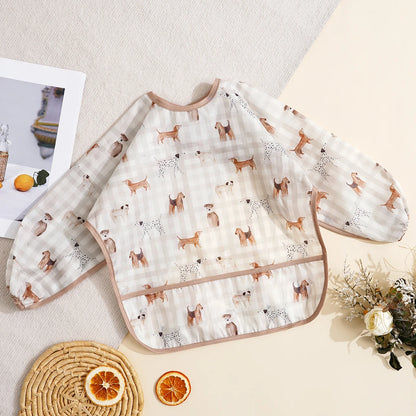 Elinfant 1PC Long Sleeve Bibs, Waterproof Feeding Bibs,Washable Burp Cloth,Coveralls Bibs,Easy To Clean,Wash-Free Eating Bibs