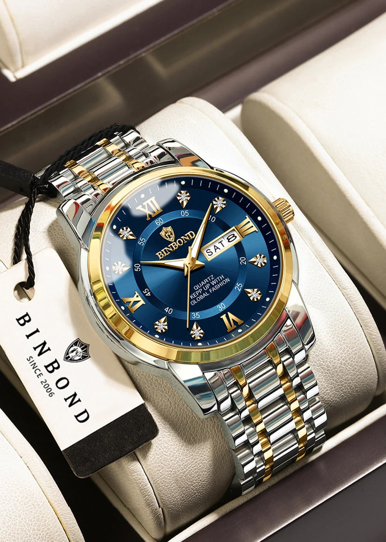 BINBOND Luxury quartz wristwatches luminous waterproof week auto date men's watch business sport clock fashion casual reloj