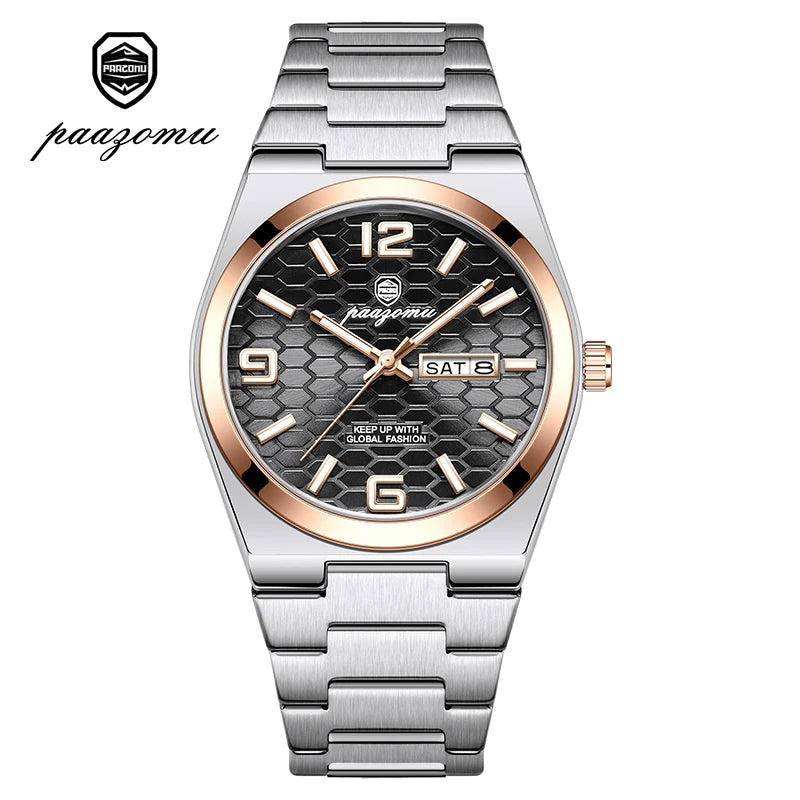 PAAZOMU Casual Man Watch Fashion Exquisite Men Wristwatches Waterproof Luminous Date Stainless Steel Quartz Men's Watches Reloj