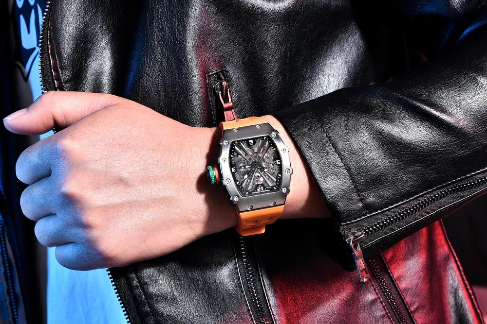 PAGANI DESIGN  Luxury Mens Quartz Watches Barrel Shape Waterproof Wrist Watch For Men VH65 Silicone Luminous Sapphire Mirror