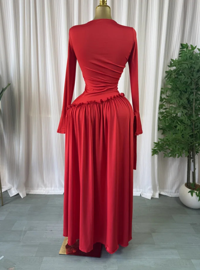 CM.YAYA Women Full Sleeve O-neck Elegant Long Dress Edible Tree Fungus Sweet Holiday Beach Evening Sexy Party Dresses Vestidos