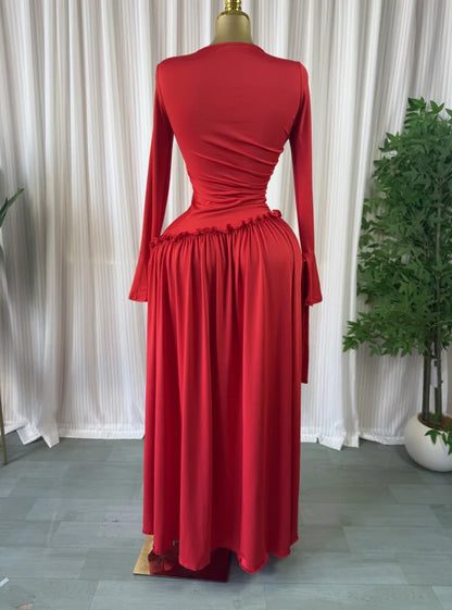 CM.YAYA Women Full Sleeve O-neck Elegant Long Dress Edible Tree Fungus Sweet Holiday Beach Evening Sexy Party Dresses Vestidos