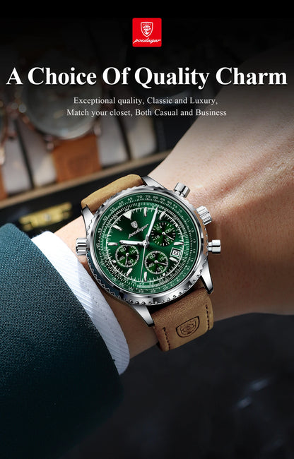 POEDAGAR Business Men Wristwatch Waterproof Luminous Date Chronograph Sport Man Clock Leather Quartz Fashion Men's Watches Reloj