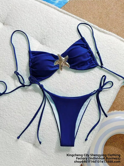 Sexy Solid Color Bikini Set Two Piece Swimsuit Pure Color Quick Dry Backless High Elasticity Nylon Fabric for Swimming And Wa...